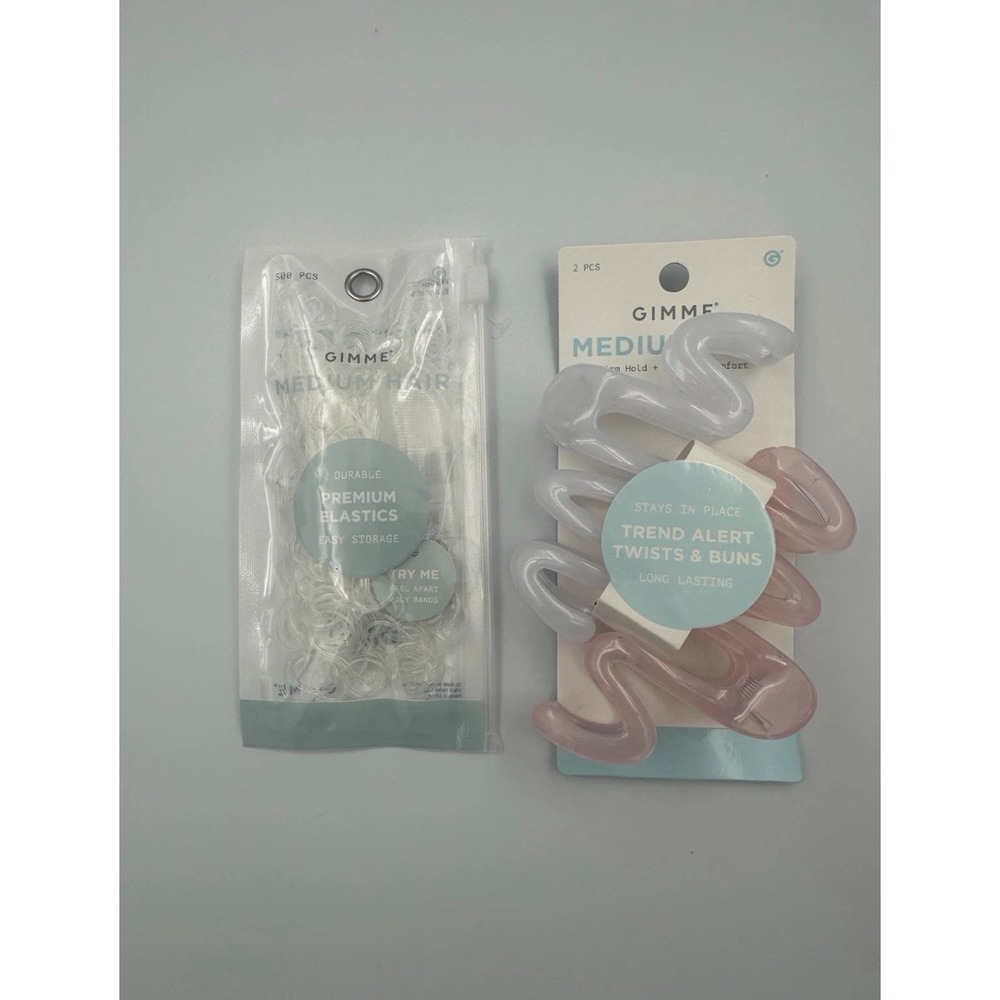 Set Of 2 Gimme Beauty Medium Hair 2 Claw Clips  Strong Hold & Hair Elastics